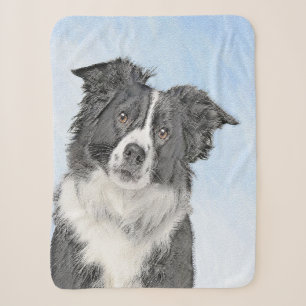 Border Collie Painting - Cute Original Dog Art Sherpa Blanket