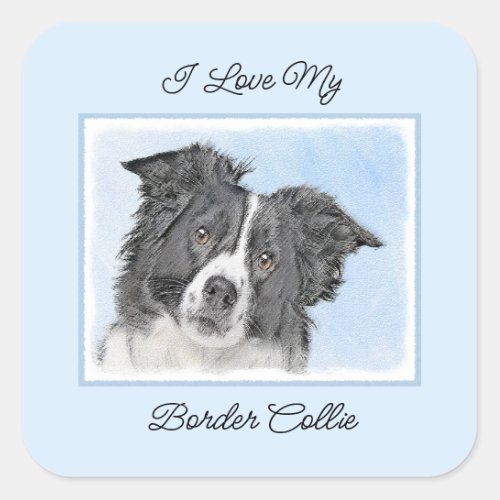 Border Collie Painting _ Cute Original Dog Art Square Sticker
