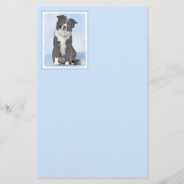 Border Collie Painting - Cute Original Dog Art Stationery (Front)