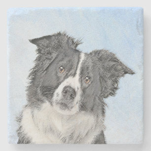 Border Collie Painting - Cute Original Dog Art Stone Coaster