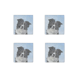 Border Collie Painting - Cute Original Dog Art Stone Magnet