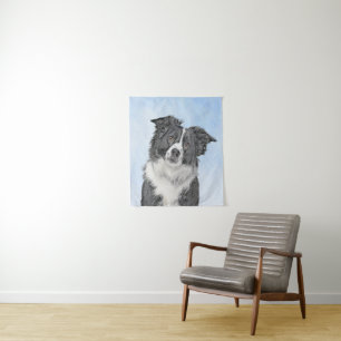 Border Collie Painting - Cute Original Dog Art Tapestry