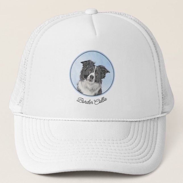 Border Collie Painting - Cute Original Dog Art Trucker Hat (Front)