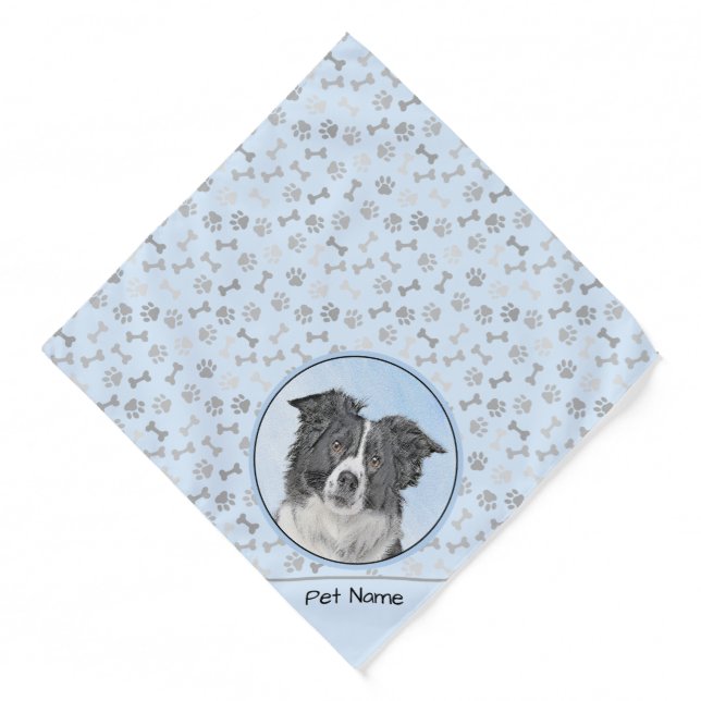 Border Collie Painting Rough Black & White Dog Art Bandana (Front)