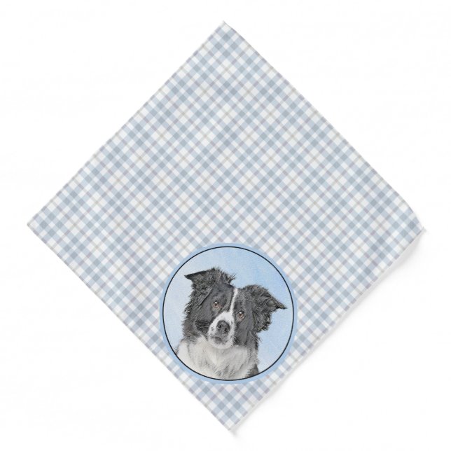 Border Collie Painting Rough Black & White Dog Art Bandana (Front)
