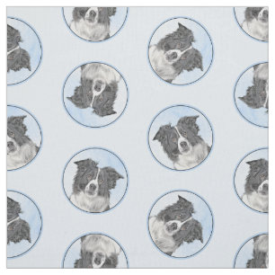 Border Collie Painting Rough Black & White Dog Art Fabric