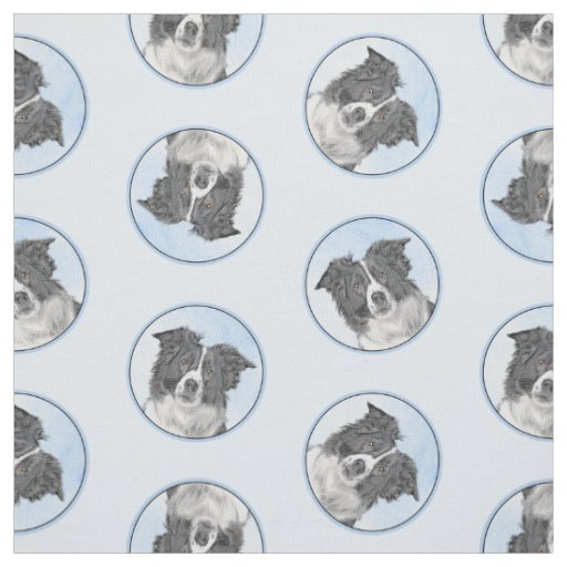 Border Collie Painting Rough Black & White Dog Art Fabric