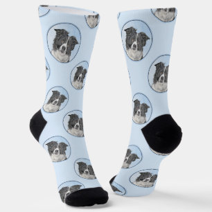 Border Collie Painting Rough Black & White Dog Art Socks