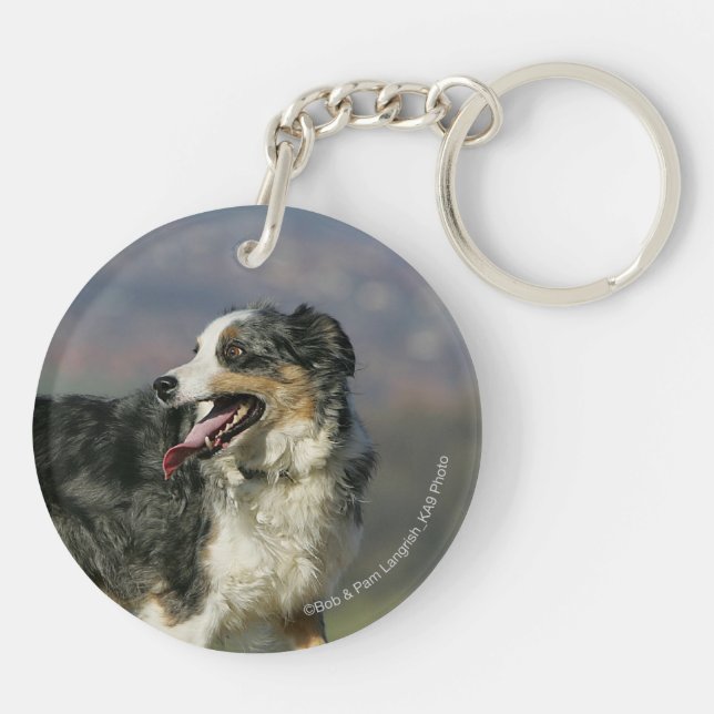 Border Collie Panting 2 Keychain (Back)
