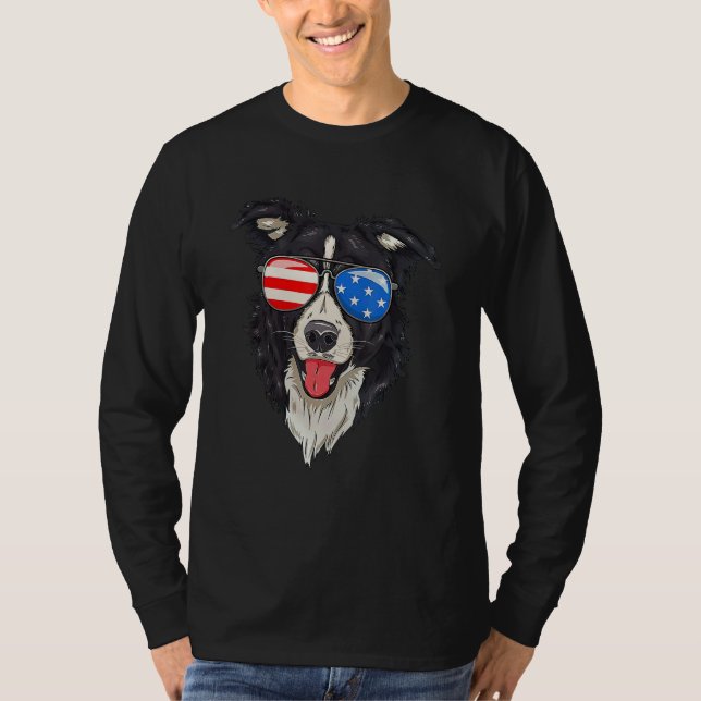 Border Collie  Patriotic Dog 4th Of July American T-Shirt (Front)