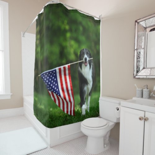Border Collie Patriotic Shower Curtain