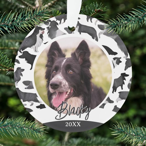 Border Collie Pattern Dog Name Photo Christmas  Ornament