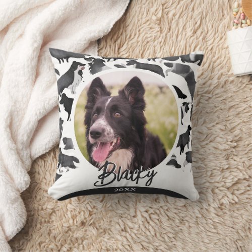 Border Collie Pattern Dog Name Photo Christmas  Throw Pillow