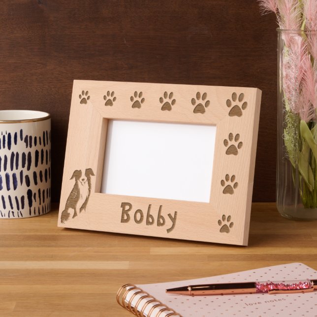 Border Collie Paw Print Dog's Name Engraved Frames (Left)