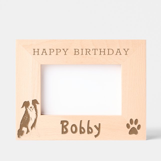 Border Collie Paw Print Happy Birthday  Engraved Frames (Front)
