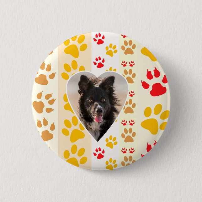 Border Collie Paw Print Love Heart Button (Front)