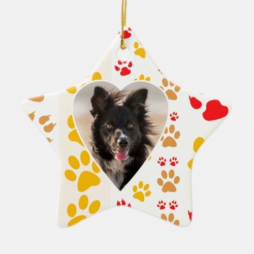 Border Collie Paw Print Love Heart Ceramic Ornament