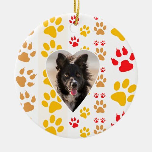 Border Collie Paw Print Love Heart Ceramic Ornament