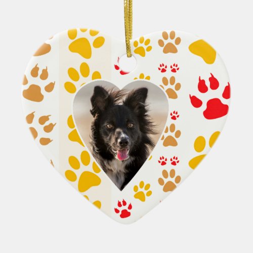 Border Collie Paw Print Love Heart Ceramic Ornament