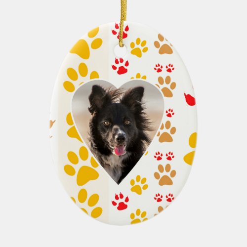 Border Collie Paw Print Love Heart Ceramic Ornament