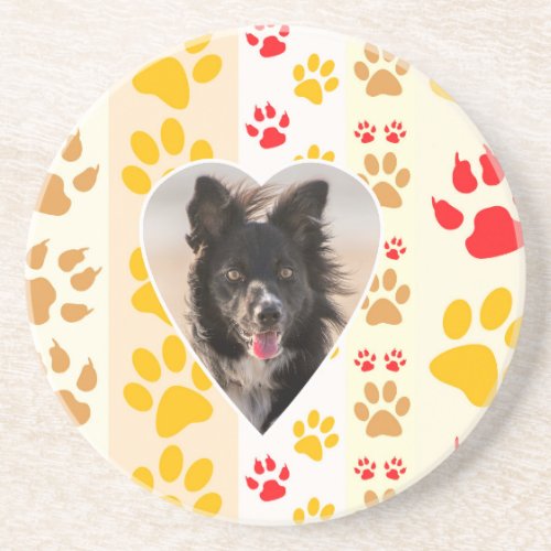 Border Collie Paw Print Love Heart Coaster
