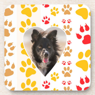 Border Collie Paw Print Love Heart Coaster
