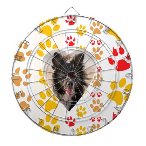 Border Collie Paw Print Love Heart Dartboard With Darts