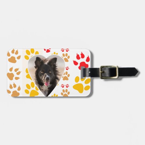 Border Collie Paw Print Love Heart Luggage Tag