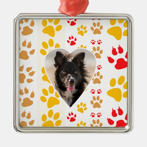 Border Collie Paw Print Love Heart Metal Ornament