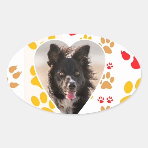 Border Collie Paw Print Love Heart Oval Sticker