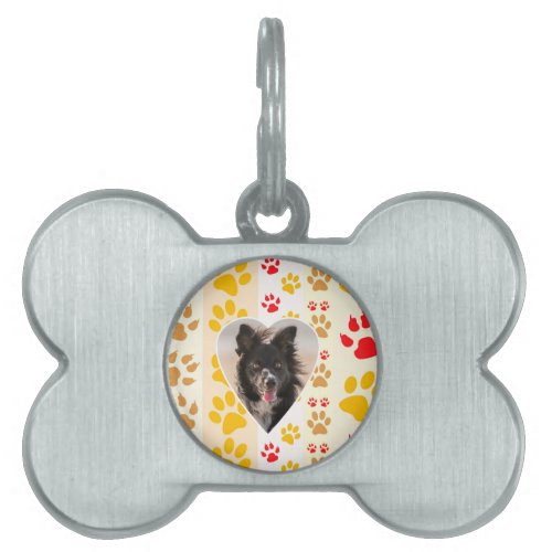 Border Collie Paw Print Love Heart Pet Name Tag