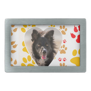 Border Collie Paw Print Love Heart Rectangular Belt Buckle