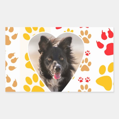 Border Collie Paw Print Love Heart Rectangular Sticker