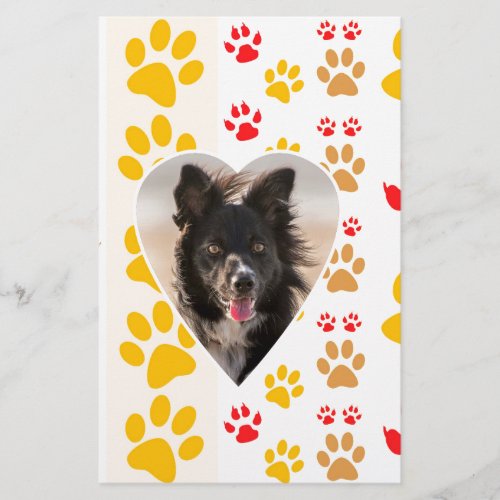 Border Collie Paw Print Love Heart Stationery