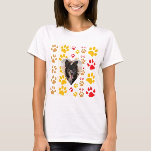 Border Collie Paw Print Love Heart T_Shirt