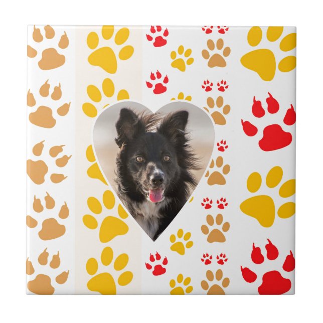 Border Collie Paw Print Love Heart Tile (Front)