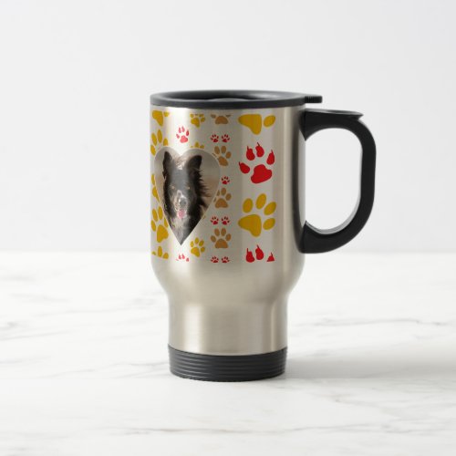 Border Collie Paw Print Love Heart Travel Mug