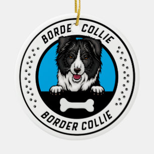 Border Collie Peeking Illustration Badge Ceramic Ornament