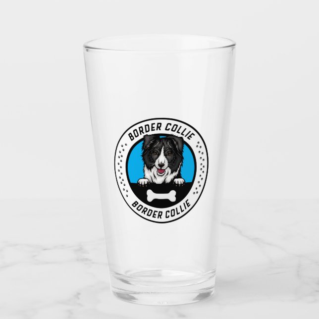 Border Collie Peeking Illustration Badge Glass (Front)