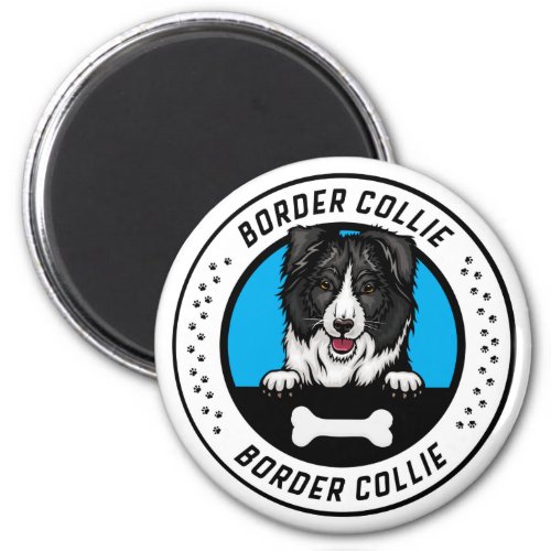 Border Collie Peeking Illustration Badge Magnet