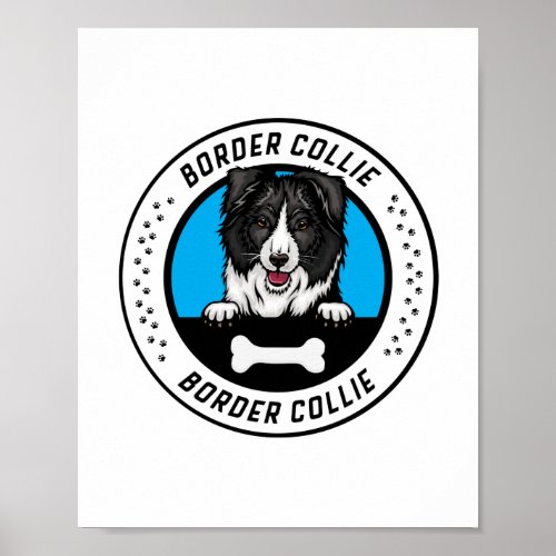 Border Collie Peeking Illustration Badge Poster