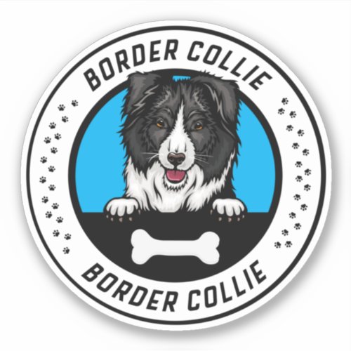 Border Collie Peeking Illustration Badge Sticker