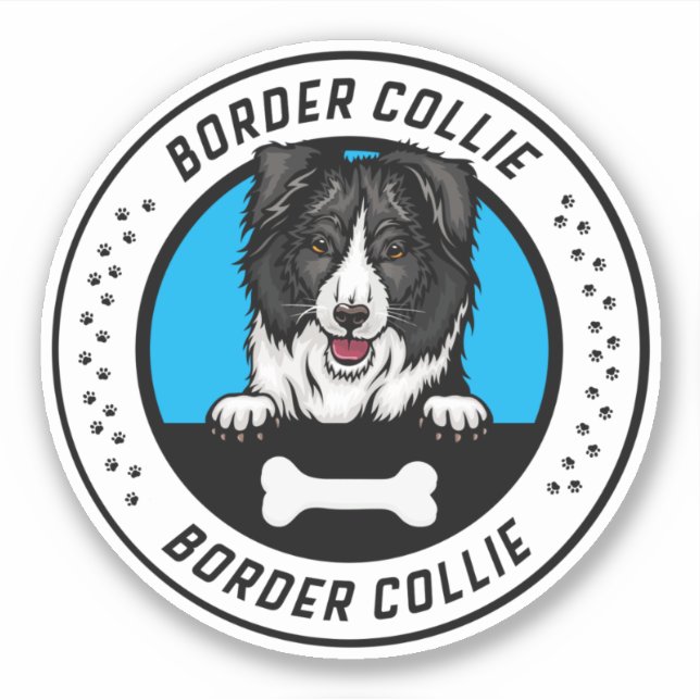 Border Collie Peeking Illustration Badge Sticker (Front)