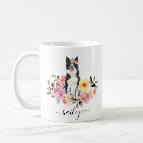 Border Collie Personalized Floral  Coffee Mug