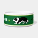 Border Collie Pet Bowl<br><div class="desc">Pet Bowl with two Border Collies walking towards each other on a green background, a color that fits the dogs best.
Border Collies are very intelligent dogs and also have great physical abilities. They work very hard as herding dogs and show great performances in sports.</div>