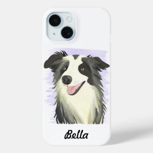 Border Collie Pet Custom Name Watercolor iPhone 15 Case