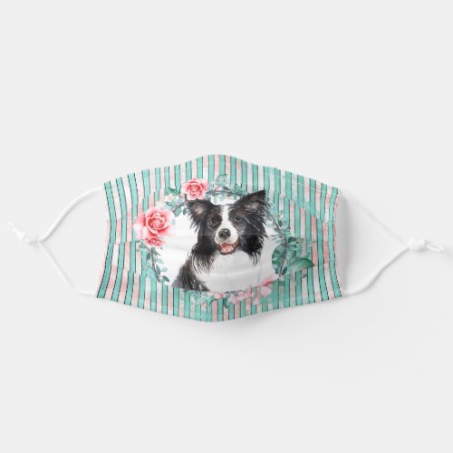 Border collie pet dog face watercolor rose adult cloth face mask