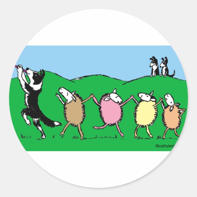 Border Collie Pied Piper Classic Round Sticker (Front)