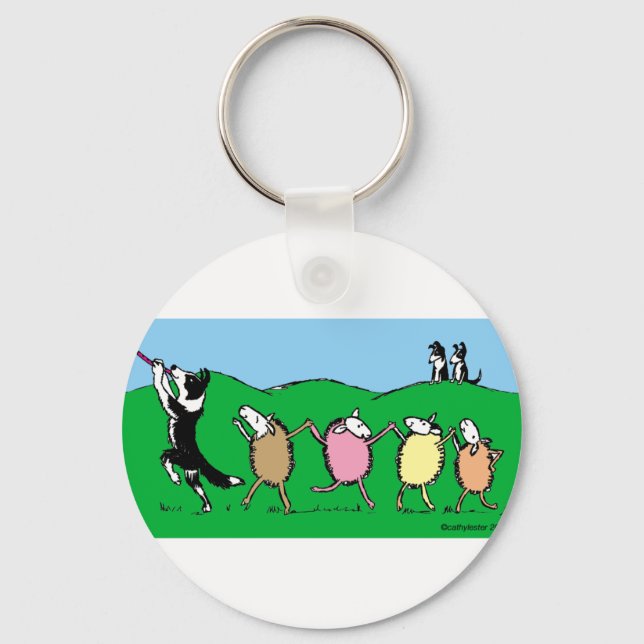 Border Collie Pied Piper Keychain (Front)
