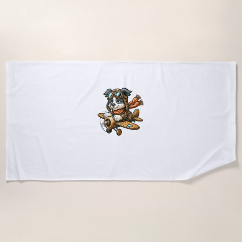 Border Collie Pilot Dog Funny Aviator  Beach Towel